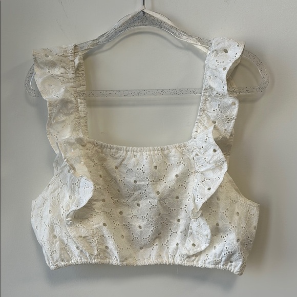 7 For All Mankind Tops - 7FAMK Sz XL White Ruffled Square Neck Sleeveless Crop Top • NWT!